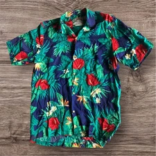 Vintage USA 70s Aloha Shirt M Floral Rayon Used