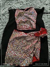 Red Multicolor Abstract Top  bottom  Skirt Set for Women, 2 Piece Outfit