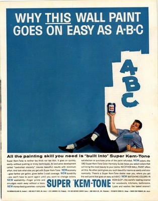 Super Kem-Tone 1962 Magazine Ad Sherwin-Williams Wall Paint ABC Retro AD127