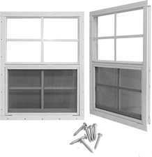 12" X 18" Shed Windows with Tempered Glass and Fiberglass Screen, 2 Pack Smal