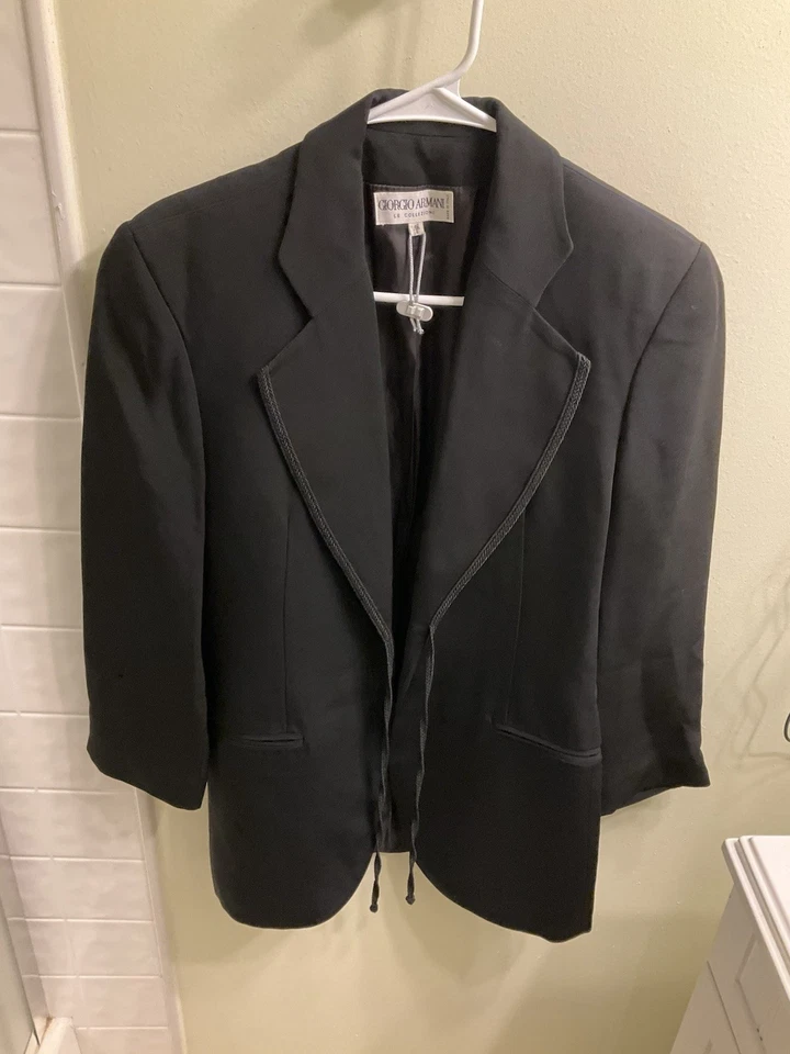Blazer Giorgio Armani Mujer Talla 6 Negro Corbata Italiana Doble Pecho Diseñador Foto 2 de 4