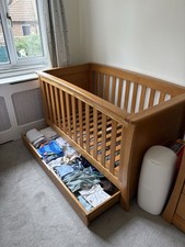 mamas and papas Ocean oak cot bed with drawer.