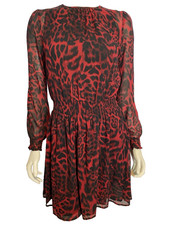 Michael Kors Red & Black Animal Print Long Sleeve Fit & Flare Lined Dress Size S
