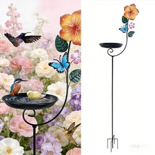 hogardeck Small Metal Bird Bath 8" Bowl Standing Feeder Garden Patio Decor Set