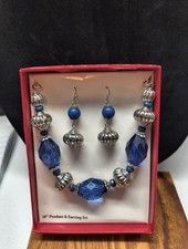 Faceted Blue Acrylic Necklace And Earring Set 18 Inch 36
