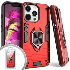 Emax Sleek Armor Hybrid Case w/Ring Stand for iPhone 13Pro(6.1") - Red