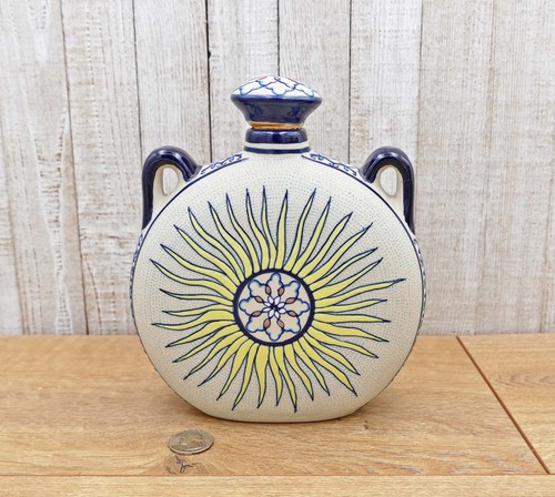 Javier Servin Art Pottery Sunburst Flask or Decanter with Stopper Vintage Mexico