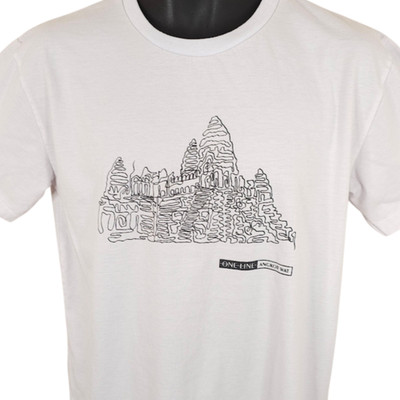 Angkor Wat T Shirt Mens Size Medium White One Line Piseth Keo Art Tee