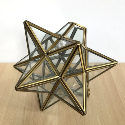 Vintage Moravian Star Pendant Ceiling Light Shade Brass & Clear Glass 21cm - Image 1 of 4