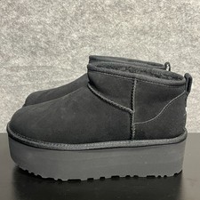 UGG Women's Classic Ultra Mini Platform Boot Size 7 Black Suede Shearling Winter