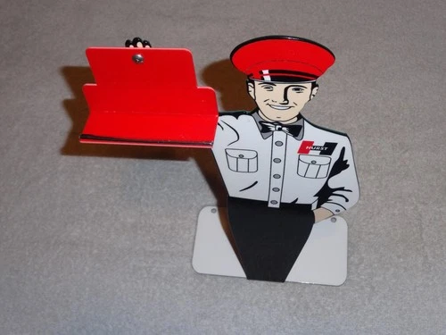 VINTAGE HURST 4 5 SPEED SHIFTER SALESMAN 1' METAL GASOLINE OIL CARD HOLDER SIGN!