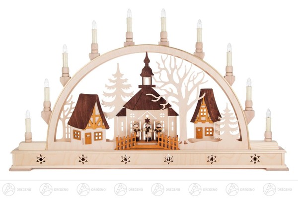 Schwibbogen Mit Seiffener Dorf Und Kurrende, Elek. Beleuchtet 77,5Cmx46Cmx7,5Cm-image