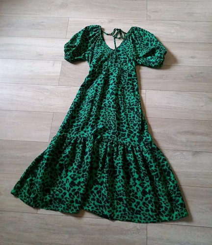 George grün & schwarz Leopardenmuster Hängerchen Kleid Rüschen Urlaub Boho Freizeit UK10 - Bild 2 von 19