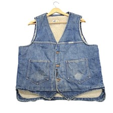 Vintage 60's Wrangler Vest Mens Lg Blue Denim Sherpa Lined Button Workwear USA