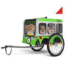 Dog Bike Trailer Pet Carrier Foldable 88lb 20in Wheels Steel Frame Green