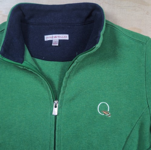 Peter Millar Womens Sm Full Zip Sweater Quail Hollow Golf Course Green Cotton