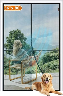 MAGZO Magnetic Screen Door Fit Door Size 36 X 80 Inch, Screen Size 38'' X 81'' Str