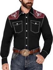 Men's Western Cowboy Shirt Long Sleeve Embroidered Casual Button Down Shirt