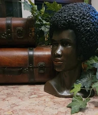Vintage Marwal Chalkware African American Statuary Bust Beautiful Rare/Afro