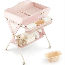 Baby Changing Table with Wheels, Portable Folding Diaper Station Nursery Orga...