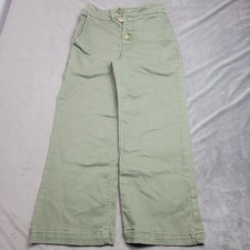 GB Girls Size 7 Reagan Flared Jeans Green Front Square Pockets Stretch Button