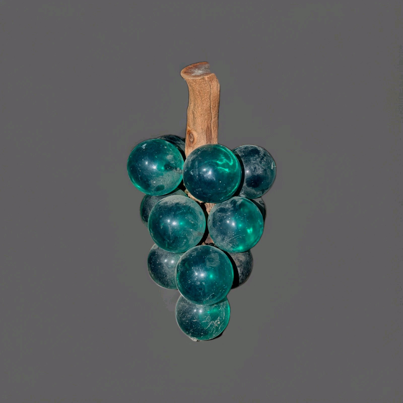 Vintage Large Acrylic Lucite Grapes Green Cluster On Driftwood