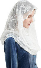 Lace Chapel Veil Leaf-Shaped Cream White Mantilla Infinity Veil Latin Mass M14