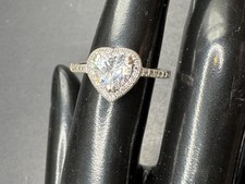 Vintage YGI 925 Sterling Silver Heart Shaped Stone Engagement Ring Sz 6