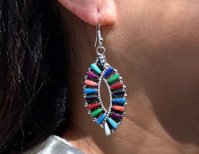 Navajo Sterling Silber Mehrfarbig Nadelspitze Ohrringe Tamara Benally Signiert