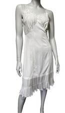 Vintage Full Slip Dress SM White Lace Pleated Ruffle Trim 1960s Lingerie Glam