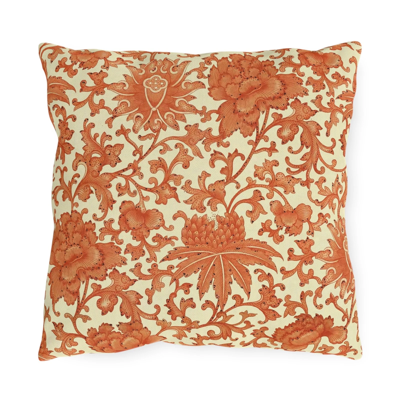 Orange Floral Damask Outdoor Pillow | Garden Patio Cushion