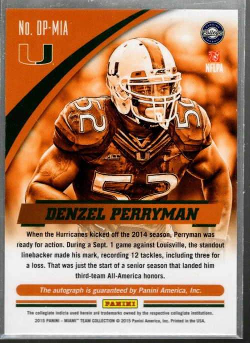 A3862- 2015 Panini Miami Autographs #103 Denzel Perryman Auto SAMPLE PIC - Image 2 of 2