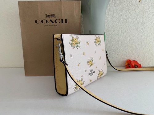 NWT COACH CAQ27 Slim Crossbody Bag with Floral Print Pebble Leather Chalk Multi - Picture 2 of 10