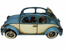Vintage Blue  White Volkswagen Beetle Tin Toy Convertible Car 1/64