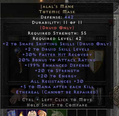 Diablo 2 Resurrected D2R: *ETHEREAL* 199%ed Jalal's Mane  - SC - PC- NL