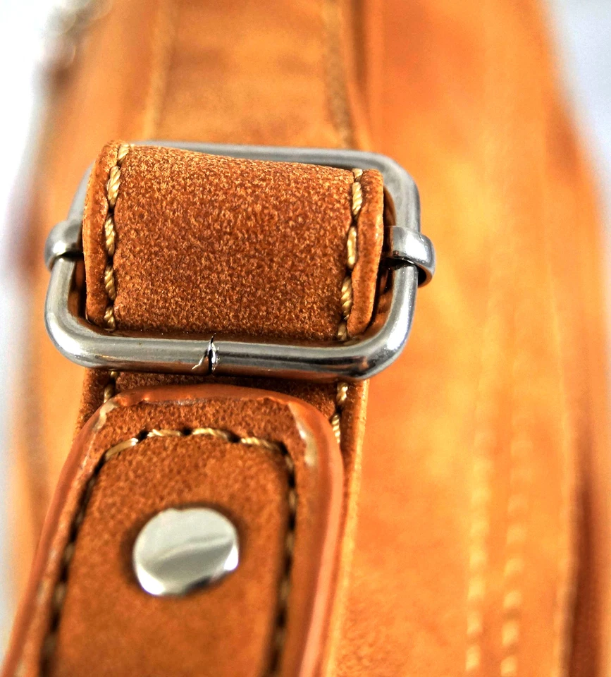 flache Umhängetasche Handtasche Cross-Over Wildlederimitat Cognac Tasche Damen - Bild 4 von 4