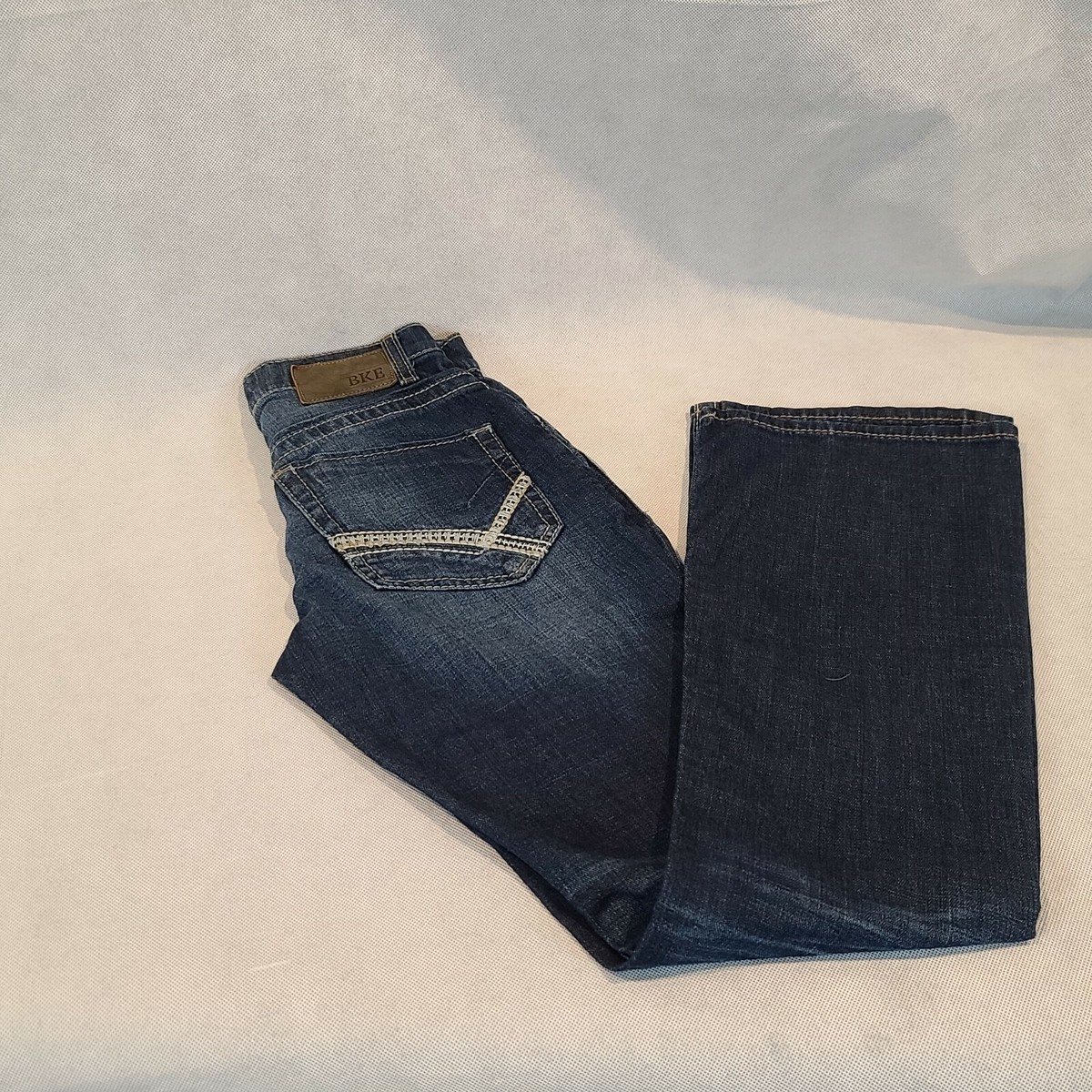 BKE Women's 27 R Fulton Bootleg Dark Blue Denim Jeans Embroidered Pockets