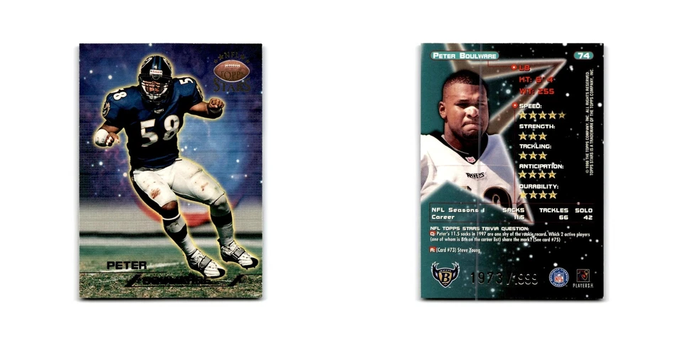 Peter Boulware #/1999 1998 Topps Stars #74 Baltimore Ravens Football Card NM - Image 3 of 3