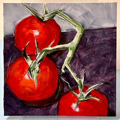 Stillleben Impressionist 3 Tomaten klein Original Kunst Ölgemälde A McLaren