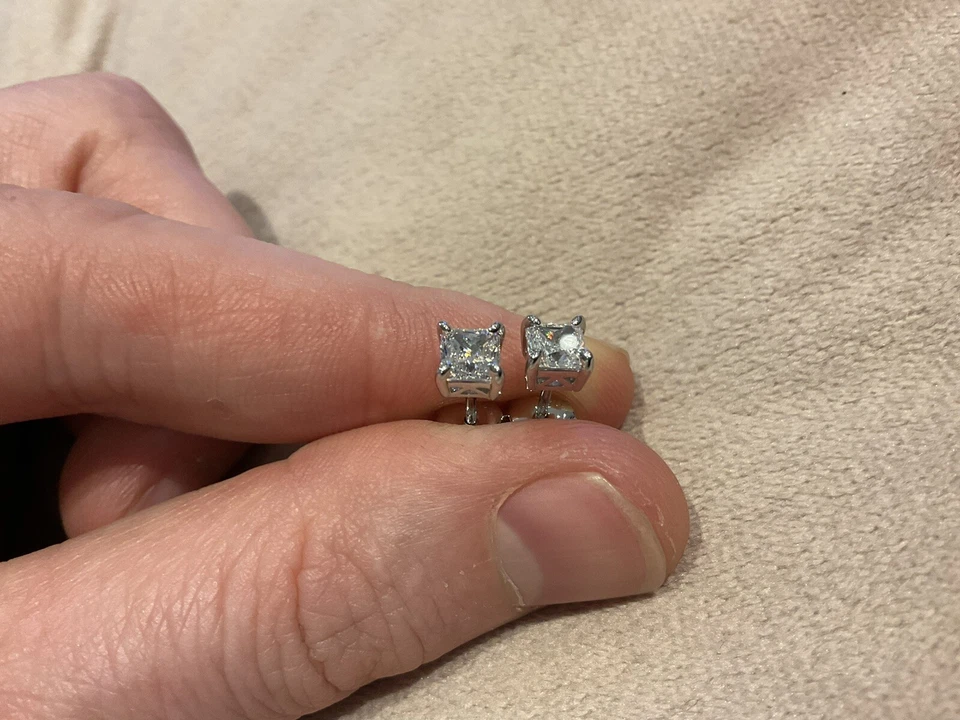 1.0 кар бриллиант огранка "принцесса" Солитер серьги-гвоздики набор в платиновым покрытием - Изображение 3 из 4