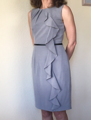 Calvin Klein Women's Sheath Dress Size 2 Gray Asymmetric Ruffle Sleeveless  NWT | eBay