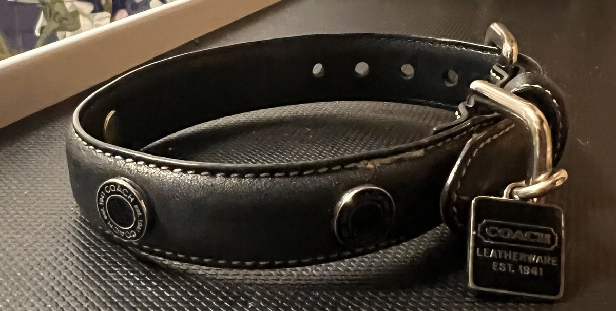 COACH RARE Charm Dog Collar Leather Studded Grommets XS black #8848