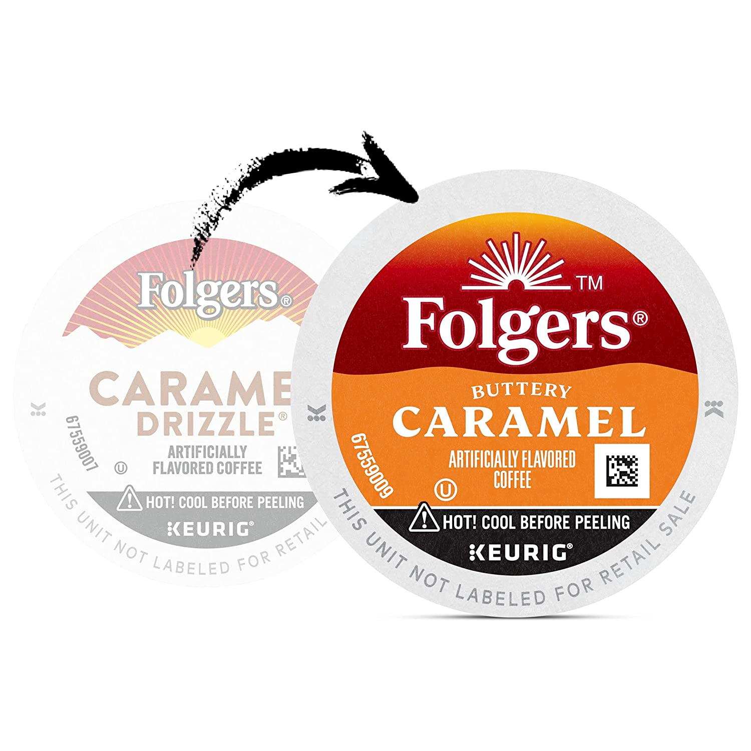 Folgers Caramel Drizzle Flavored Coffee, 72 Keurig KCup 6 packs of 12