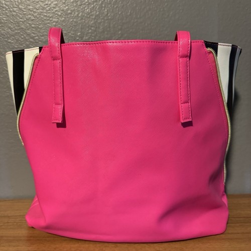 Juicy Couture Women's Pink Black White Stripe Shoulder Tote Bag Faux Leather NWT - Picture 8 of 15