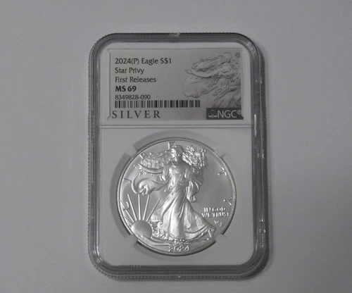 2024 (P) $1 American Silver Eagle w/ Star Privy First Releases NGC MS69 SE Label