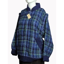 Boyne Valley Weavers Ireland Womens Small Blue Green Plaid Zipper Coat Jacket
