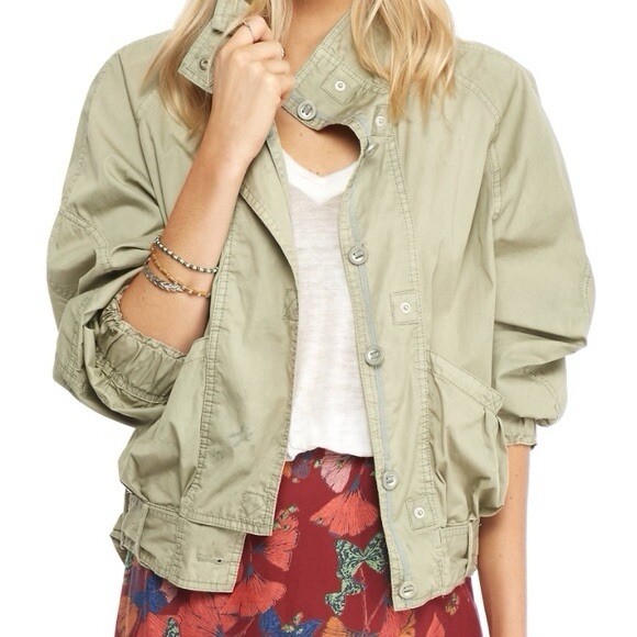 NWT Free People Green Army Military Parachute Button Up Jacket Size Medium