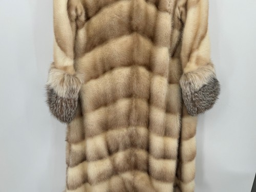 Vintage Kramer's Full Length Fur Tan Striped-Lined Collared Pockets - Picture 10 of 23