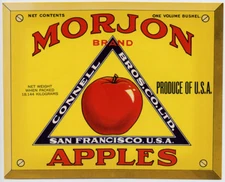 Orig MORJON APPLES Fruit Crate LABEL California Apple Connell Bros SAN FRANCISCO