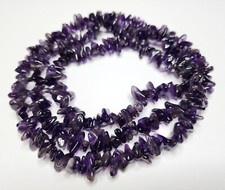 Long Dark Purple Genuine Amethyst Chip Necklace Natural Gemstone Beads 34"